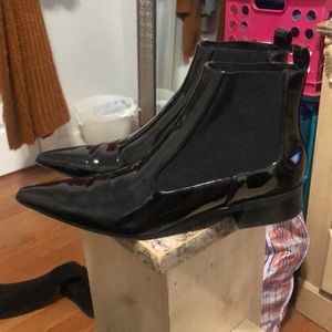 Black patent ankle boots